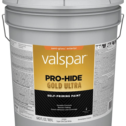 Valspar Pro-Hide Gold Ultra 6700 028.0067000.008 Latex Paint, Acrylic Base, Semi-Gloss Sheen, Super One Coat White :PAIL: QUANTITY: 1