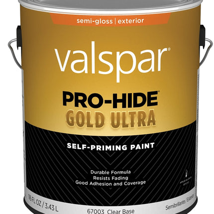 Valspar Pro-Hide Gold Ultra 6700 028.0067003.007 Latex Paint, Acrylic Base, Semi-Gloss Sheen, Clear Base, 1 gal :GAL: QUANTITY: 4