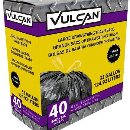 Vulcan FG-O3812-03 Trash Bag, 33 gal, Black :BX 40: QUANTITY: 1