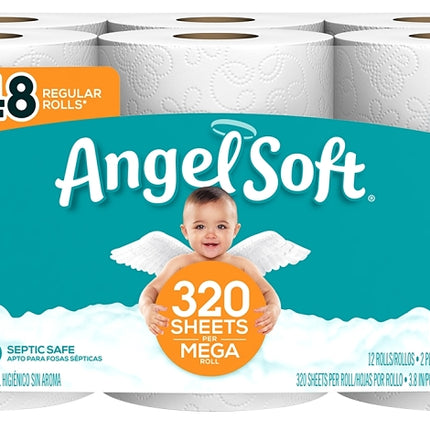 Angel Soft 79397 Toilet Tissue, 2-Ply, Paper, 12/PK :PK 12: QUANTITY: 4