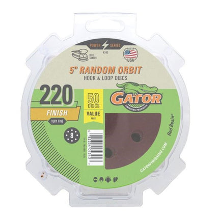 Gator 4340 Sanding Disc, 5 in Dia, 220 Grit, Extra Fine, Aluminum Oxide Abrasive, Vented :PK 50: QUANTITY: 1