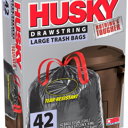 Husky HK33DS042B Trash Bag, 33 gal Capacity, Poly, Black :BX 42: QUANTITY: 1