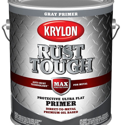 Krylon Rust Tough K09765008 Primer, Ultra Flat, Gray, 1 gal :GAL: QUANTITY: 4