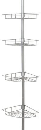 Zenna Home 2156NN Corner Tension Pole Shower Caddy, 8 in OAL, 11-1/2 in OAW, 4-Shelf, Steel, Satin Nickel :EA: QUANTITY: 1