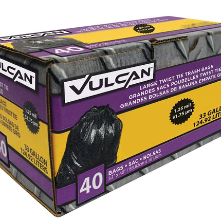 Vulcan FG-03812-11 Trash Bag, 33 gal, Black :BX 40: QUANTITY: 1