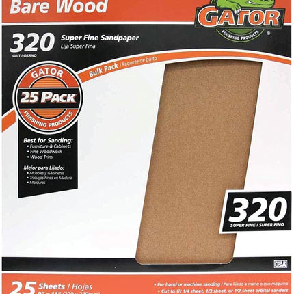 Gator 3314 Sanding Sheet, 11 in L, 9 in W, 320 Grit, Garnet Abrasive :EA: QUANTITY: 25