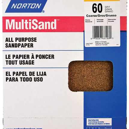 Norton Adalox 07660700152 Sanding Sheet, 11 in L, 9 in W, Coarse, 60 Grit, Aluminum Oxide Abrasive, Paper Backing :EA: QUANTITY: 50