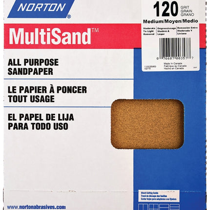 Norton Adalox 07660700159 Sanding Sheet, 11 in L, 9 in W, Medium, 120 Grit, Aluminum Oxide Abrasive, Paper Backing :EA: QUANTITY: 100