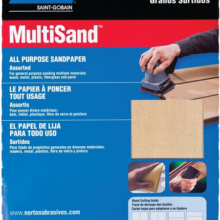 Norton MultiSand 07660747765 Sanding Sheet, 11 in L, 9 in W, Aluminum Oxide Abrasive, Paper Backing :PK  5: QUANTITY: 1