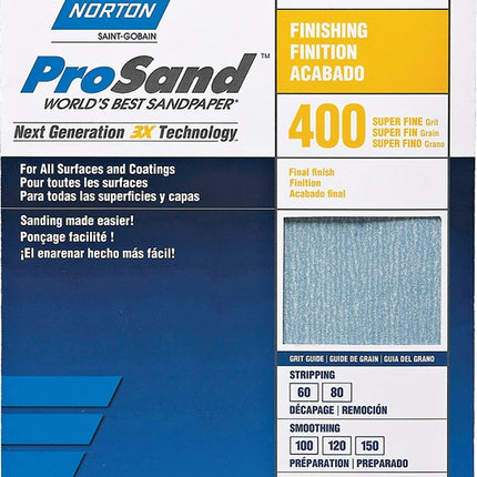 Norton ProSand 07660768156 Sanding Sheet, 11 in L, 9 in W, Super Fine, 400 Grit, Aluminum Oxide Abrasive, Paper Backing :PK  3: QUANTITY: 1