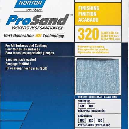 Norton ProSand 07660768157 Sanding Sheet, 11 in L, 9 in W, Extra Fine, 320 Grit, Aluminum Oxide Abrasive, Paper Backing :PK  3: QUANTITY: 1