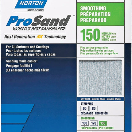 Norton ProSand 07660768160 Sanding Sheet, 11 in L, 9 in W, Medium, 150 Grit, Aluminum Oxide Abrasive, Paper Backing :PK  3: QUANTITY: 1