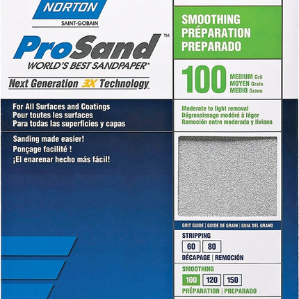 Norton ProSand 07660768162 Sanding Sheet, 11 in L, 9 in W, Medium, 100 Grit, Aluminum Oxide Abrasive, Paper Backing :PK  3: QUANTITY: 1