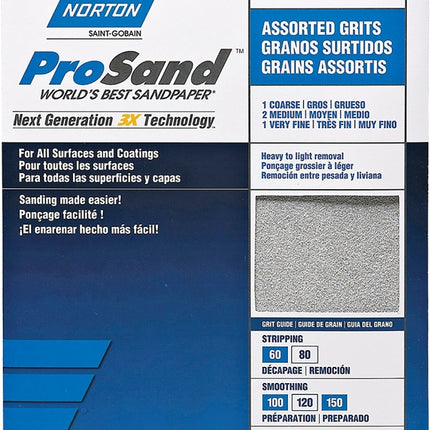 Norton ProSand 07660705386 Sanding Sheet, 11 in L, 9 in W, Aluminum Oxide Abrasive, Fiber Backing :PK  4: QUANTITY: 1