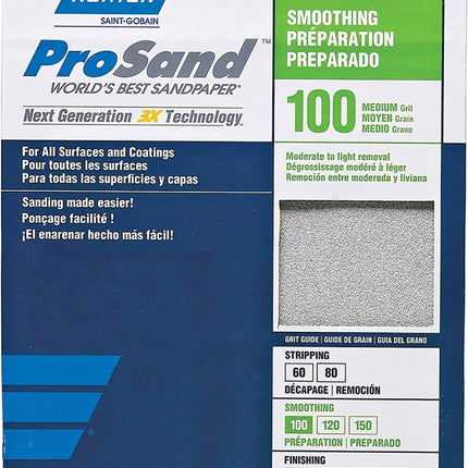 Norton ProSand 07660768173 Sanding Sheet, 11 in L, 9 in W, Medium, 100 Grit, Aluminum Oxide Abrasive, Paper Backing :PK 20: QUANTITY: 1