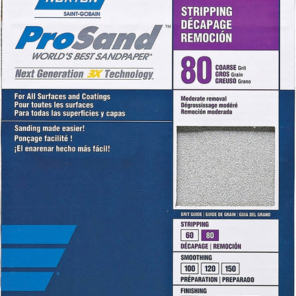 Norton ProSand 07660768174 Sanding Sheet, 11 in L, 9 in W, Coarse, 80 Grit, Aluminum Oxide Abrasive, Paper Backing :PK 20: QUANTITY: 1