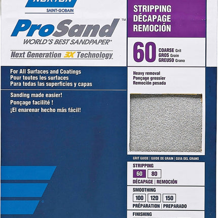 Norton ProSand 07660768175 Sanding Sheet, 11 in L, 9 in W, Coarse, 60 Grit, Aluminum Oxide Abrasive, Paper Backing :PK 20: QUANTITY: 1