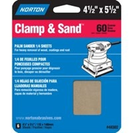 Norton 48302 Multi-Stand Sheet, 4-1/2 in W, 5-1/2 in L, 60 Grit, Coarse, Aluminum Oxide Abrasive, Paper Backing :PK  6: QUANTITY: 1