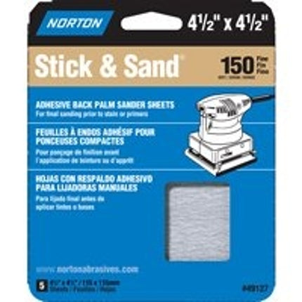 Norton 07660749127 Sanding Sheet, 4-1/2 in L, 4-1/2 in W, Fine, 150 Grit :PK  5: QUANTITY: 1