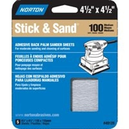 Norton MultiSand 05452 Sanding Sheet, 4-1/2 in L, 4-1/2 in W, Medium, 100 Grit, Adhesive Backing :PK  5: QUANTITY: 1