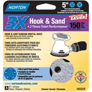 Norton 03229 Sanding Disc, 5 in Dia, 11/16 in Arbor, Coated, P150 Grit, Fine, Alumina Ceramic Abrasive, Paper Backing :PK  3: QUANTITY: 1