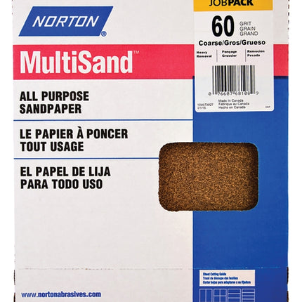 Norton MultiSand 07660768108 Sanding Sheet, 11 in L, 9 in W, Coarse, 60 Grit, Aluminum Oxide Abrasive, Paper Backing :PK25: QUANTITY: 1