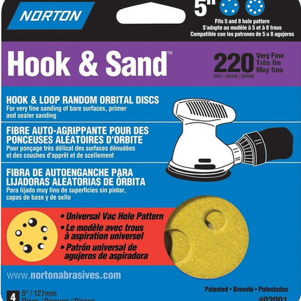 Norton 02001 Sanding Disc, 5 in Dia, Coated, P220 Grit, Very Fine, Aluminum Oxide Abrasive, C-Weight Paper Backing :PK  4: QUANTITY: 1