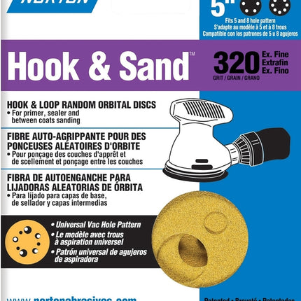 Norton 04056 Sanding Disc, 5 in Dia, Coated, P320 Grit, Extra Fine, Aluminum Oxide Abrasive, Universal Vacuum :PK 25: QUANTITY: 1