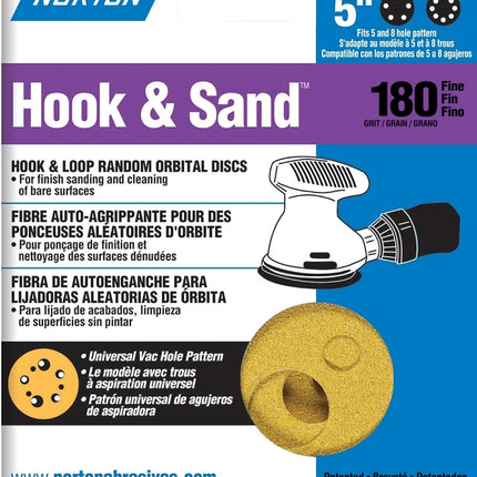 Norton 04058 Sanding Disc, 5 in Dia, Coated, P180 Grit, Fine, Aluminum Oxide Abrasive, Paper Backing :PK 25: QUANTITY: 1