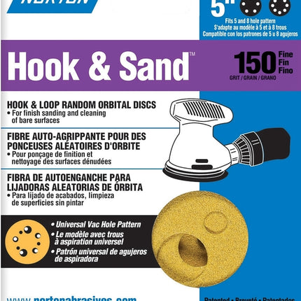 Norton 04059 Sanding Disc, 5 in Dia, Coated, P150 Grit, Fine, Aluminum Oxide Abrasive, Paper Backing :PK 25: QUANTITY: 1