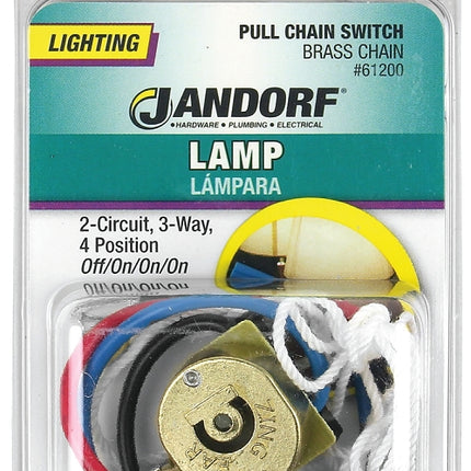 Jandorf 61200 Pull Chain Switch, 2-Pole, 125 V, 3 A, Brass :CD: QUANTITY: 1