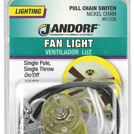 Jandorf 61208 Pull Chain Switch, 1-Pole, 125 V, 3 A, Nickel :CD: QUANTITY: 1