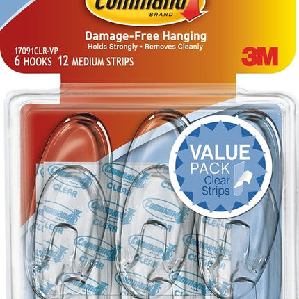 Command 17091CLR-VP Adhesive Hook, 2 lb, 6-Hook, Plastic, Clear :CD  6: QUANTITY: 2