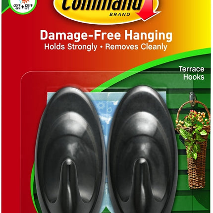 Command 17086S-AW Terrace Hook, 3 lb, 2-Hook, Plastic, Slate :CD 2: QUANTITY: 1