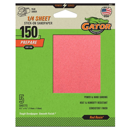 Gator 4073 Sanding Sheet, 4-1/2 in L, 4-1/2 in W, Fine, 150 Grit, Aluminum Oxide Abrasive :PK  5: QUANTITY: 1