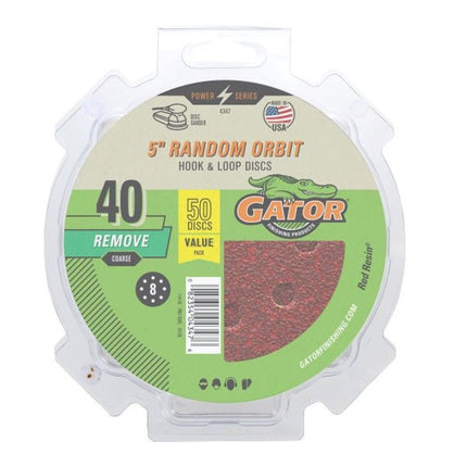 Gator 4347 Sanding Disc, 5 in Dia, 40 Grit, Extra Coarse, Aluminum Oxide Abrasive, Vented :PK 50: QUANTITY: 1