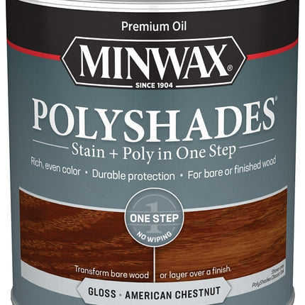 Minwax 614750444 Waterbased Polyurethane Stain, Gloss, Liquid, American Chestnut, 1 qt, Can :QUART: QUANTITY: 1