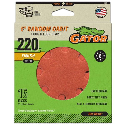 Gator 4140 Sanding Disc, 5 in Dia, 220 Grit, Extra Fine, Aluminum Oxide Abrasive, Vented :PK 15: QUANTITY: 1