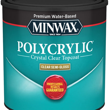 Minwax Polycrylic 244444444 Waterbased Polyurethane, Semi-Gloss, Liquid, Crystal Clear, 0.5 pt, Can :1/2PT: QUANTITY: 1