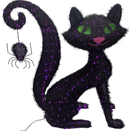 Hometown Holidays 72723 Pre-Lit 3D Cat Halloween Decoration, 36 in H, Black, Internal Light/Music: Internal Light :EA: QUANTITY: 1