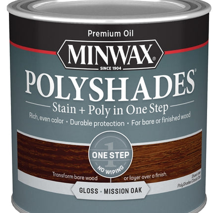 Minwax 214854444 Waterbased Polyurethane Stain, Gloss, Liquid, Mission Oak, 0.5 pt, Can :1/2PT: QUANTITY: 1