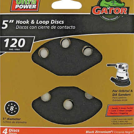 Gator 7721 Sanding Disc, 5 in Dia, 120 Grit, Fine, Zirconium Oxide Abrasive, Vented :EA: QUANTITY: 1