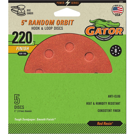 Gator 3721 Sanding Disc, 5 in Dia, 220 Grit, Extra Fine, Aluminum Oxide Abrasive, Vented :PK  5: QUANTITY: 1