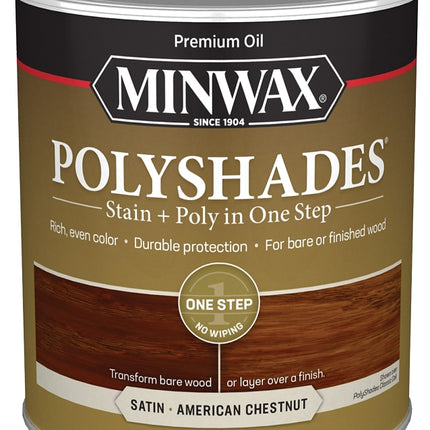 Minwax 613750444 Waterbased Polyurethane Stain, Satin, Liquid, American Chestnut, 1 qt, Can :QUART: QUANTITY: 1