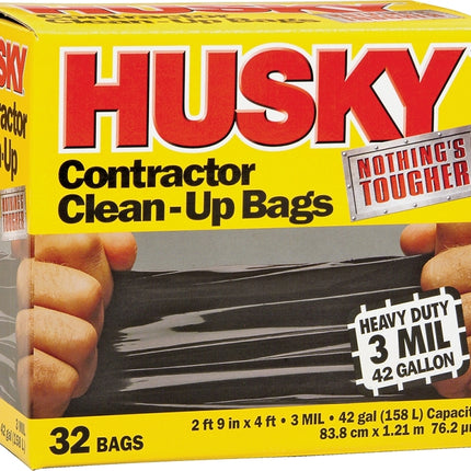 Husky HK42WC032B Contractor Clean-Up Bag, 42 gal Capacity, Polyethylene, Black :BX 32: QUANTITY: 1