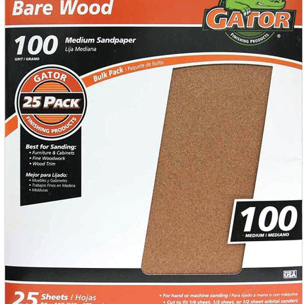 Gator 3276 Sanding Sheet, 11 in L, 9 in W, 100 Grit, Garnet Abrasive :EA: QUANTITY: 25