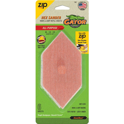 Gator Zip 7187 Refill Sheet, 6 in L, 3 in W, Extra Fine, Fine, Medium, 80 Grit, Aluminum Oxide Abrasive :PK 6: QUANTITY: 1