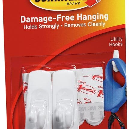 Command 17002 Utility Hook, 1 lb, 2-Hook, Plastic, White :CD 2: QUANTITY: 1