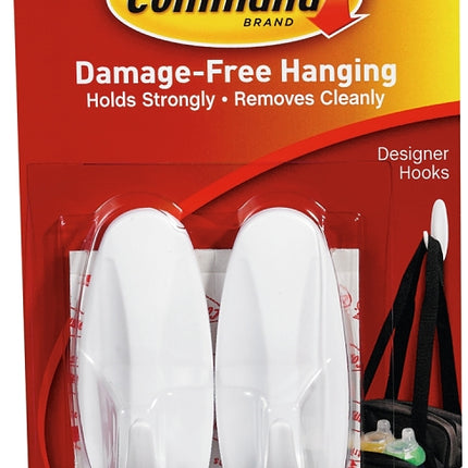 Command 17081 Designer Hook, 5/8 in Opening, 3 lb, 2-Hook, Plastic, White, 2/PK :CD 2: QUANTITY: 6