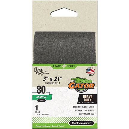 Gator 7776 Sanding Belt, 3 in W, 21 in L, 80 Grit, Medium, Zirconium Oxide Abrasive :EA: QUANTITY: 1